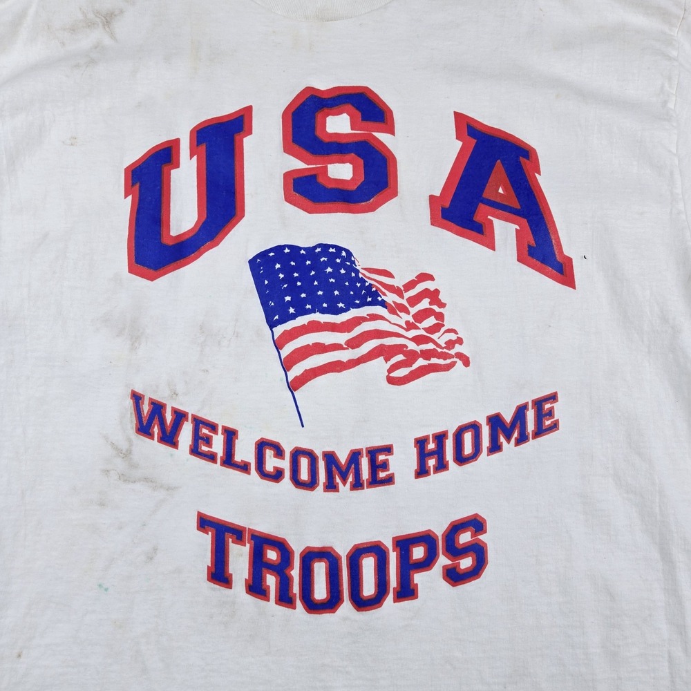 Single Stitch USA America T-Shirt Welcome Home Troops Flag Grunge Patriotic XL - Picture 3 of 8